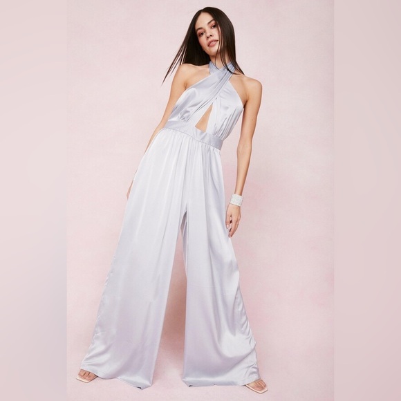 Nasty Gal Blush Satin Halter oh what a night culottes palazzo biscuit coquette - Picture 5 of 5